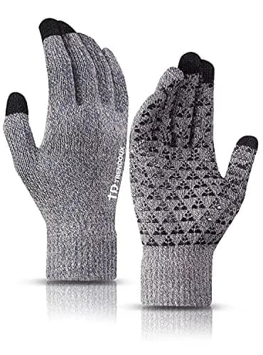 TRENDOUX Winter Gloves Touch Screen Knit Warm Unisex Texting Gloves Light Gray L | Grips Steering Wheel thumbnail 1