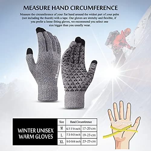 TRENDOUX Winter Gloves Touch Screen Knit Warm Unisex Texting Gloves Light Gray L | Grips Steering Wheel thumbnail 5