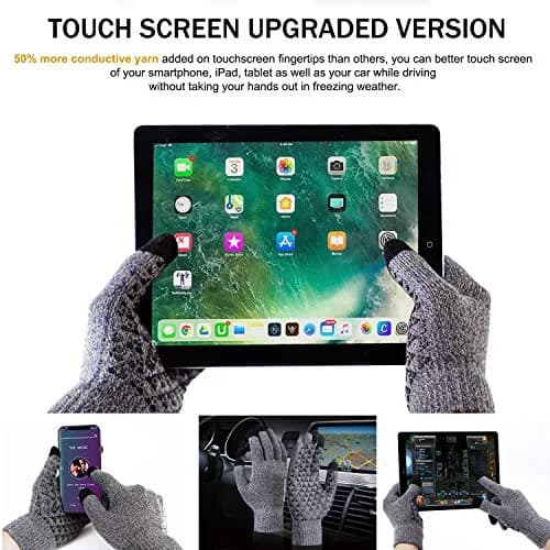 TRENDOUX Winter Gloves Touch Screen Knit Warm Unisex Texting Gloves Light Gray L | Grips Steering Wheel thumbnail 2