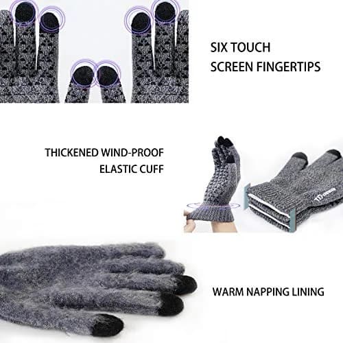 TRENDOUX Winter Gloves Touch Screen Knit Warm Unisex Texting Gloves Light Gray L | Grips Steering Wheel thumbnail 3