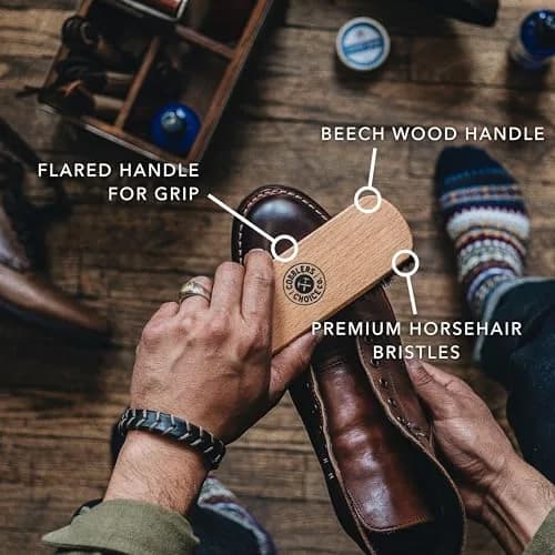 Cobbler's Choice Horsehair Shoe Brush - Premium Shoe Shine & Polish Brush for Leather, Tan (1-Pack) thumbnail 3