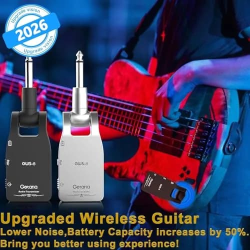 Getaria GWS-8 Wireless Guitar System Transmitter Receiver Set | 2.4GHz Uncompressed Signal, 100ft Range, Rechargeable thumbnail 2