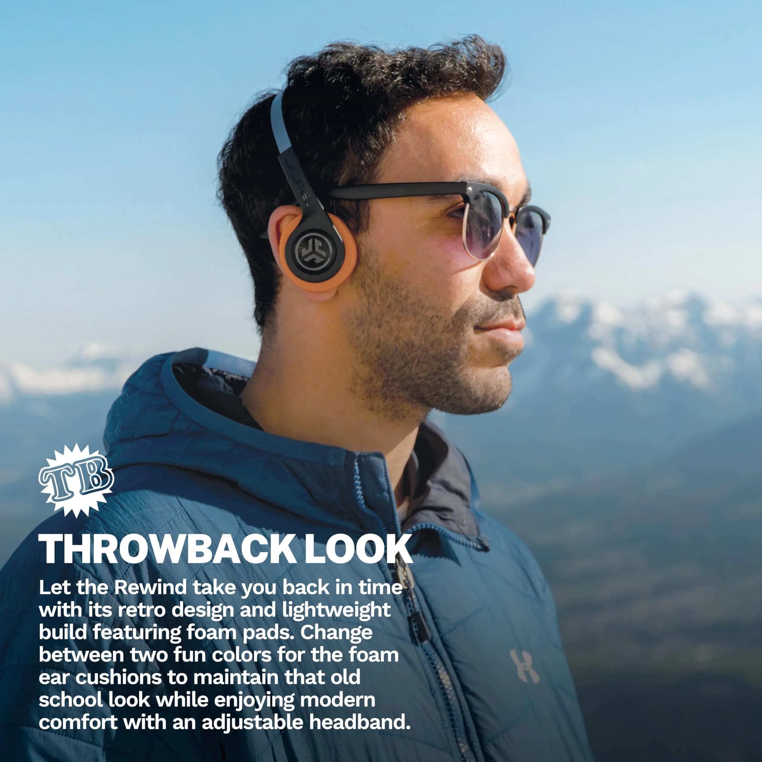 JLab Rewind Wireless Retro Headphones - Black Gen 2 | 14-Hr Playtime, Bluetooth 4.2, EQ3 Sound - view 3