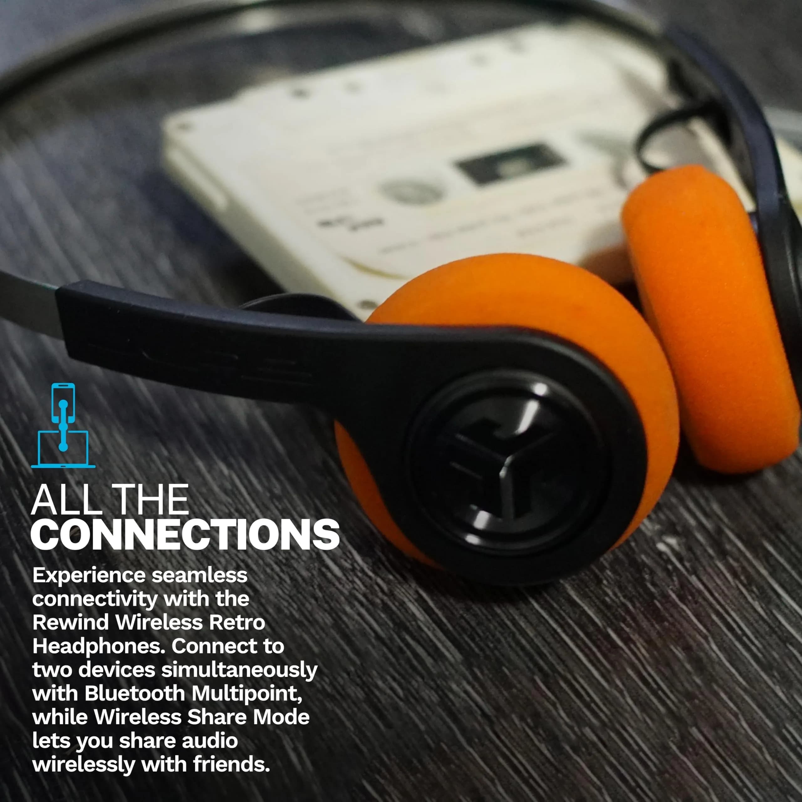 JLab Rewind Wireless Retro Headphones - Black Gen 2 | 14-Hr Playtime, Bluetooth 4.2, EQ3 Sound - view 4