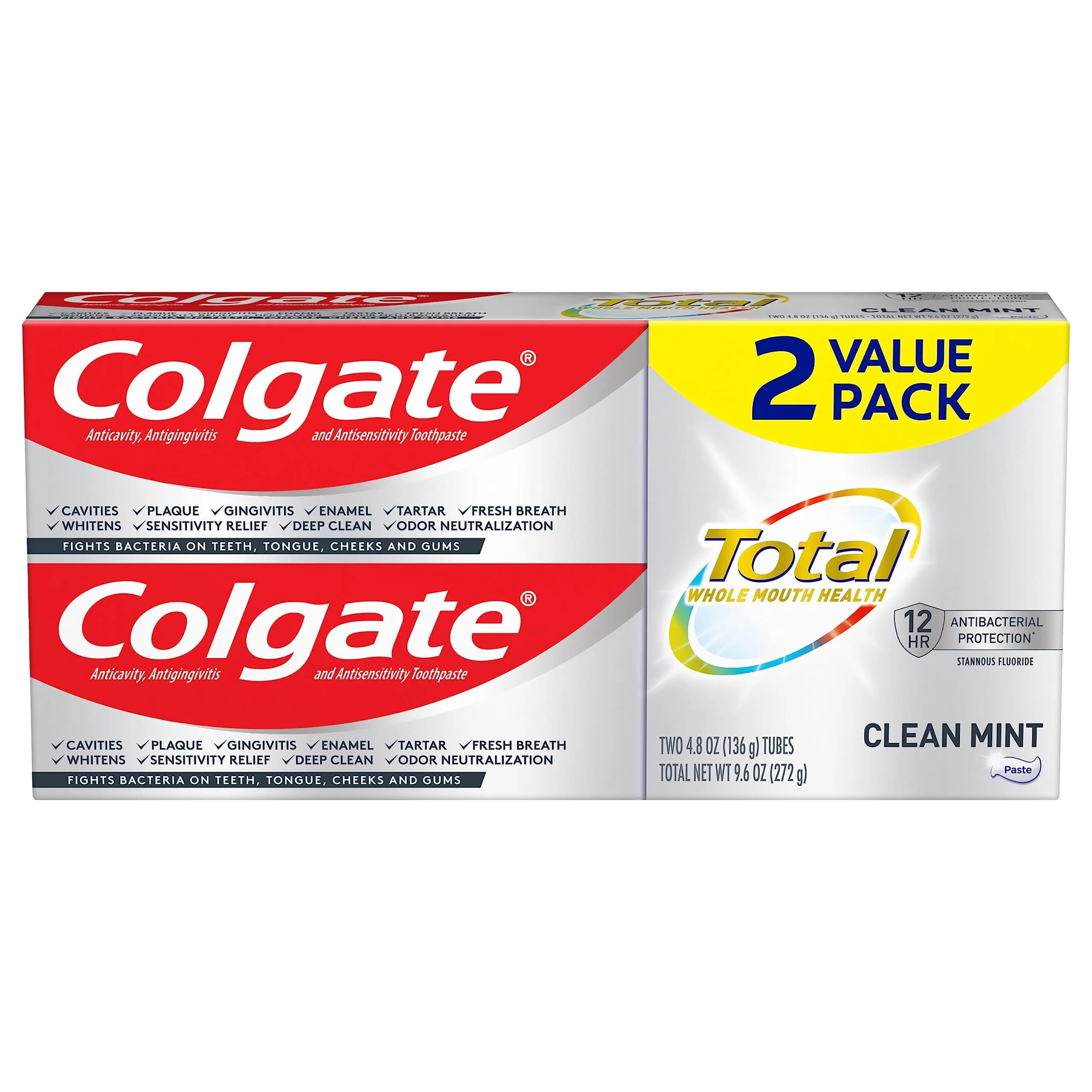 Colgate Total Clean Mint Toothpaste 215g (7.27oz x 2) | Whole Mouth Health with Stannous Fluoride - main product image