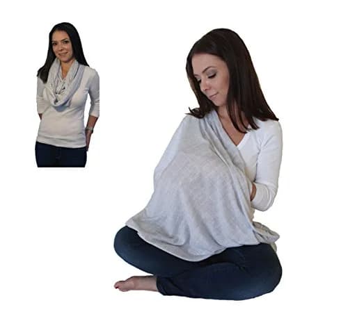 LK Baby Nursing Scarf for Breastfeeding Privacy Cover - 2 Pack Grey & Blue | Breathable Jersey Fabric thumbnail 4