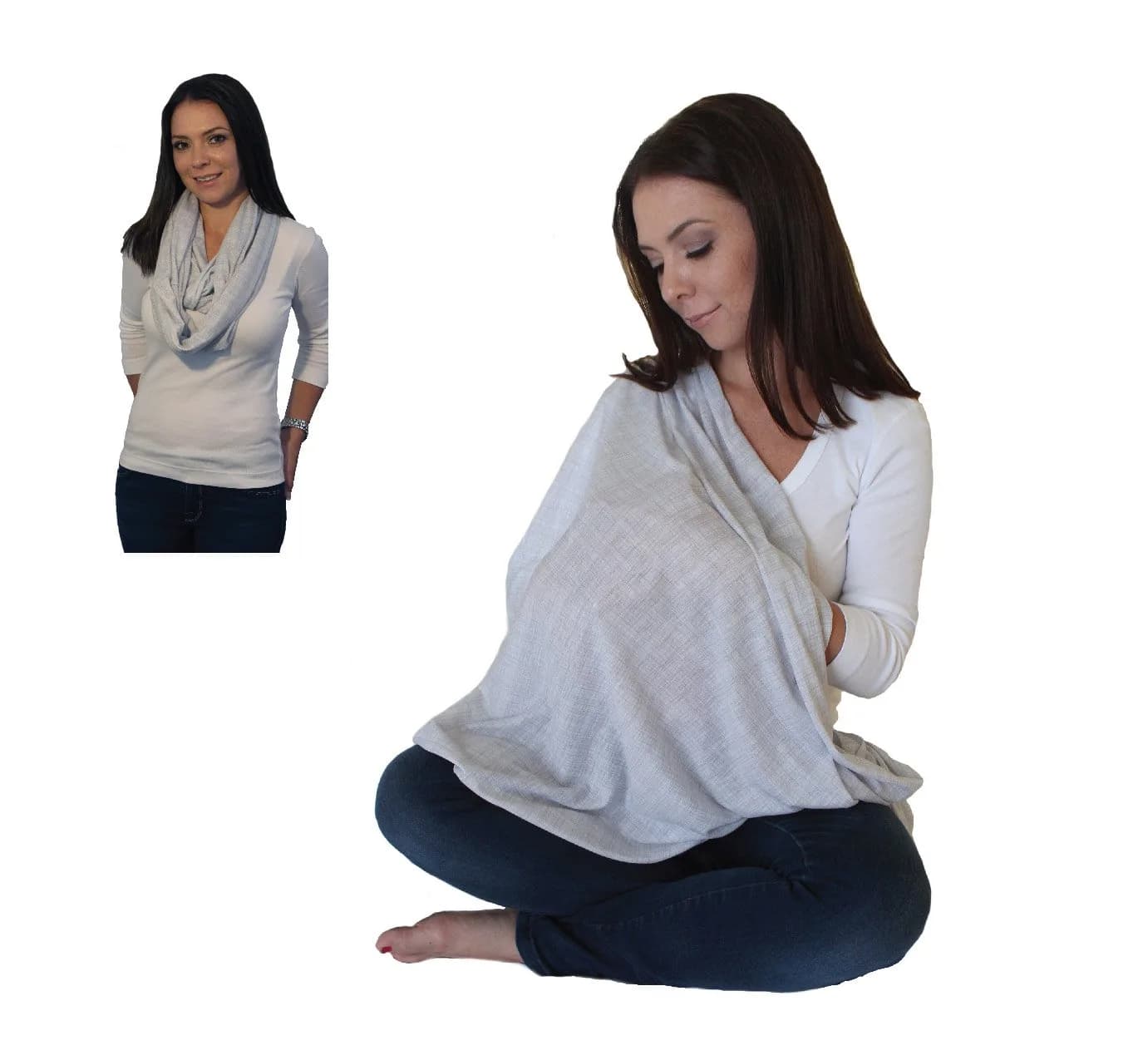 LK Baby Nursing Scarf for Breastfeeding Privacy Cover - 2 Pack Grey & Blue | Breathable Jersey Fabric - view 4