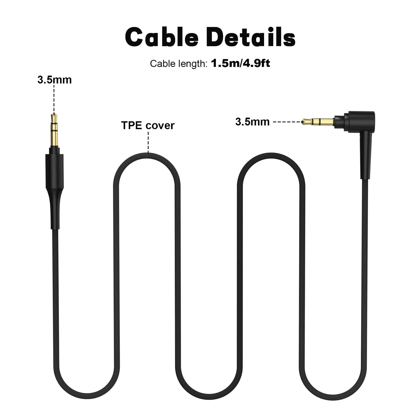 Muigiwi Replacement Headphone Audio Cable Cord Aux Wire for Sony WH-1000XM5/XM4/XM3/XM2, MDR-1000X/100ABN/1ADAC, 1.5m (4.9ft) Black - view 6
