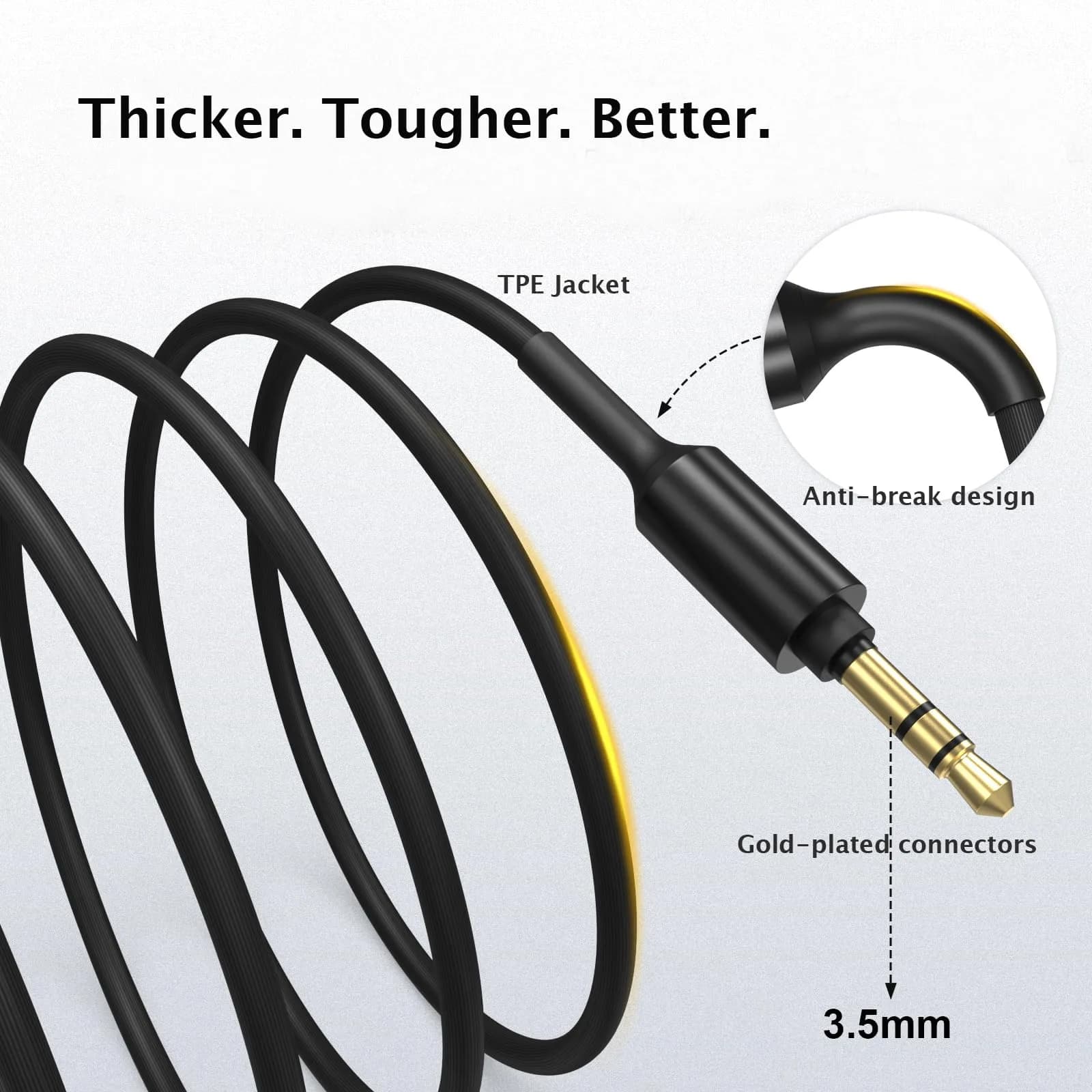 Muigiwi Replacement Headphone Audio Cable Cord Aux Wire for Sony WH-1000XM5/XM4/XM3/XM2, MDR-1000X/100ABN/1ADAC, 1.5m (4.9ft) Black - view 4