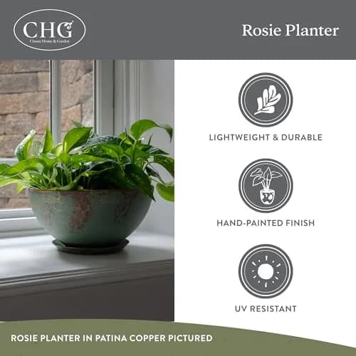 Classic Home & Garden GROWSCAPE Rosie Planter Bowl, 10” Earth | Weather-Resistant Resin with Drainage thumbnail 4