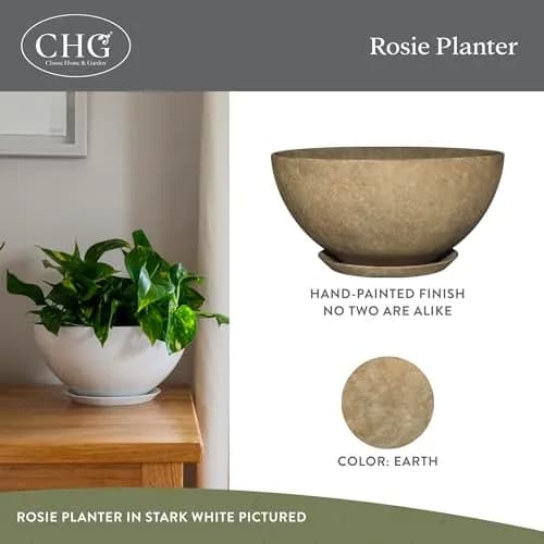 Classic Home & Garden GROWSCAPE Rosie Planter Bowl, 10” Earth | Weather-Resistant Resin with Drainage thumbnail 2