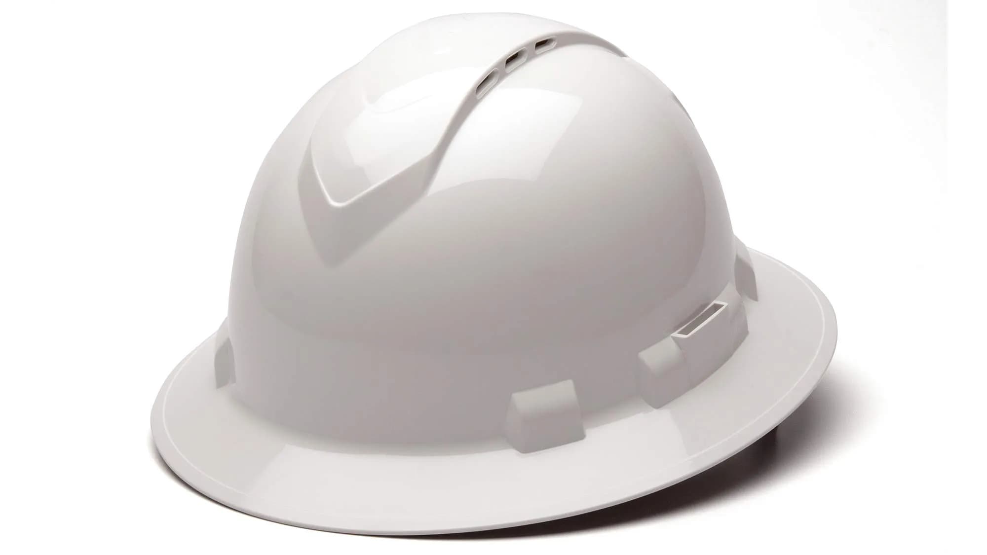 Ridgeline Full Brim Vented Hard Hat with 4-Point Ratchet Suspension, White | ANSI Z89.1 Type I Class C