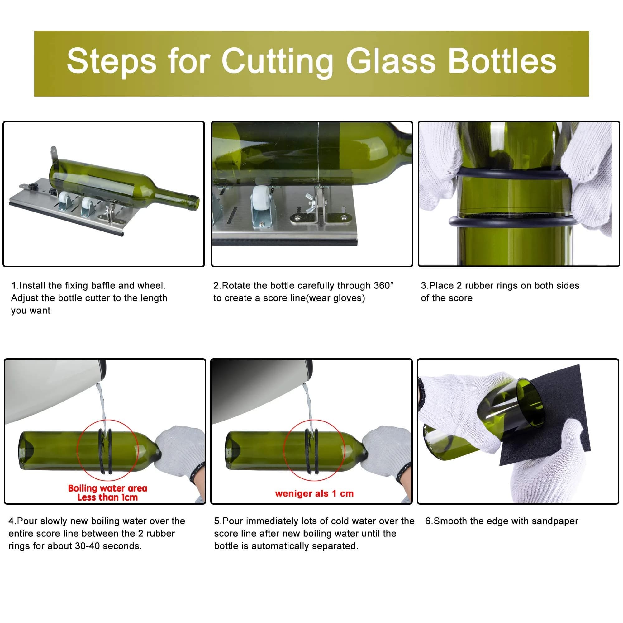 Kalawen Glass Bottle Cutter Kit for DIY Projects | Cuts Wine, Beer, Liquor, Whiskey, Alcohol, Champagne Bottles (Black, 35cm L x 15cm W x 7cm H) - view 7