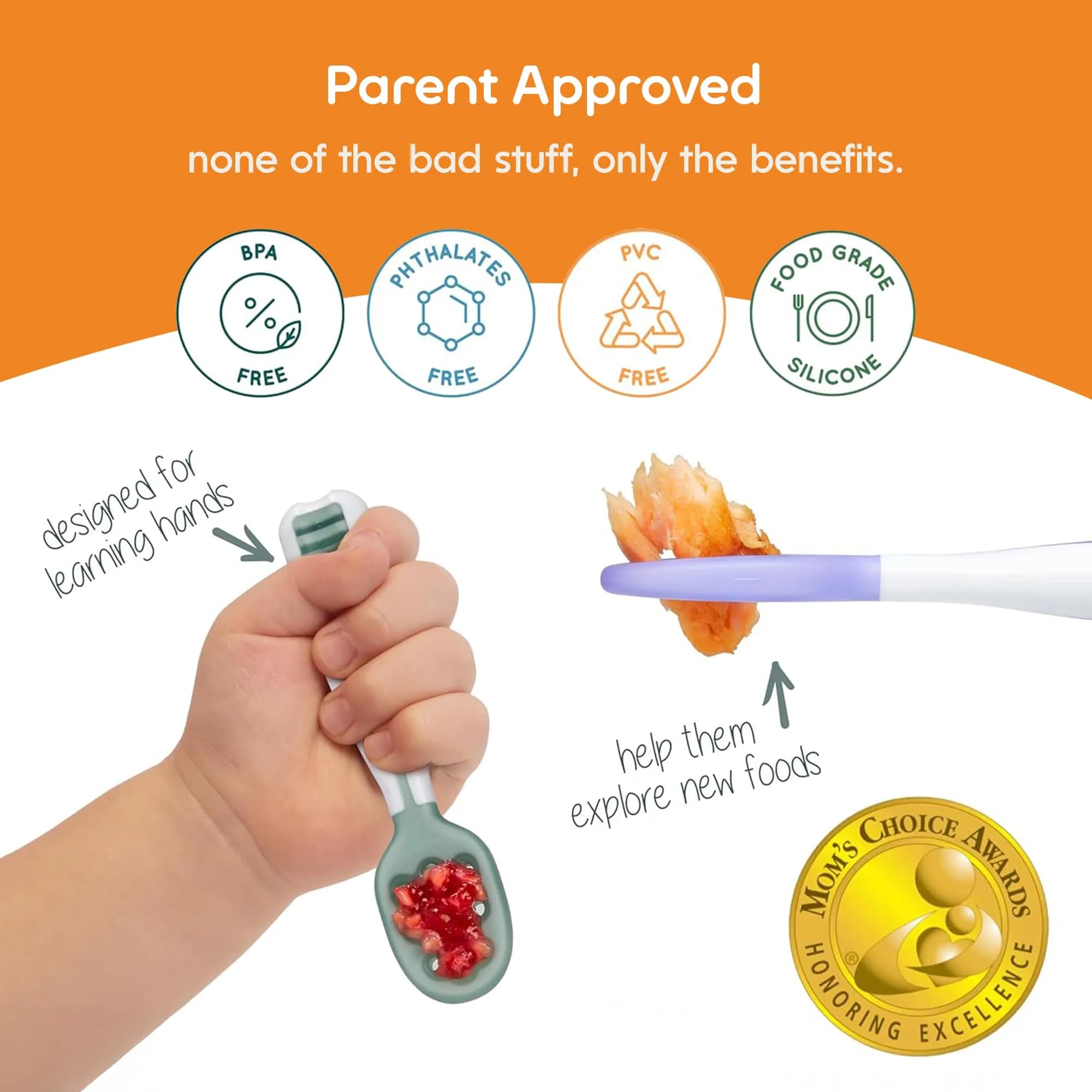 NumNum Baby Spoons Set, GOOtensils Pre-Spoon & Spoon for 6-18 Months | Easy Self-Feeding & Baby Led Weaning (2-Pack, Gray/Green) - view 7