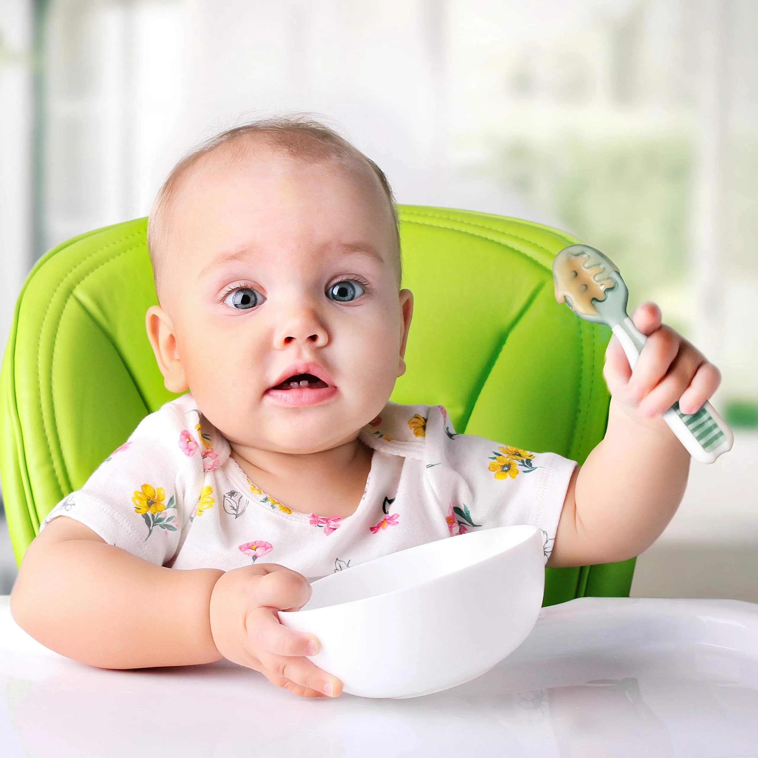 NumNum Baby Spoons Set, GOOtensils Pre-Spoon & Spoon for 6-18 Months | Easy Self-Feeding & Baby Led Weaning (2-Pack, Gray/Green) - view 2