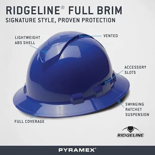 Ridgeline Blue Full Brim Vented Hard Hat with 4-Point Ratchet Suspension | ANSI Z89.1 Type 1 Class C thumbnail 5