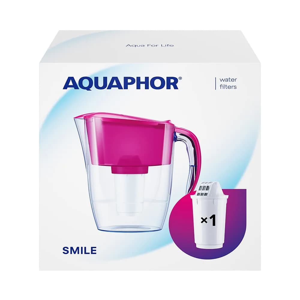 AQUAPHOR Smile Water Filter Jug - 2.9L | Magnesium Enriched, Space-Saving, Fits Fridge Door