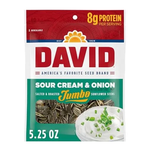 David Sour Cream & Onion Jumbo Sunflower Seeds 5.25oz | Keto Friendly, Resealable Bag (Pack of 12) thumbnail 1