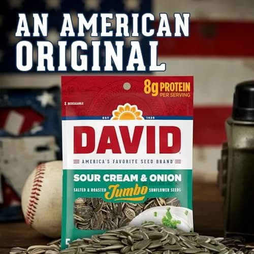 David Sour Cream & Onion Jumbo Sunflower Seeds 5.25oz | Keto Friendly, Resealable Bag (Pack of 12) thumbnail 5