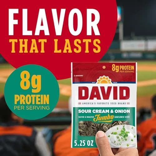 David Sour Cream & Onion Jumbo Sunflower Seeds 5.25oz | Keto Friendly, Resealable Bag (Pack of 12) thumbnail 2