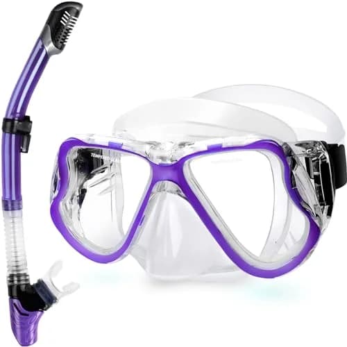 Greatever Snorkeling Gear for Adults Kids | Panoramic Anti-Fog Dry Snorkel Mask Set thumbnail 1