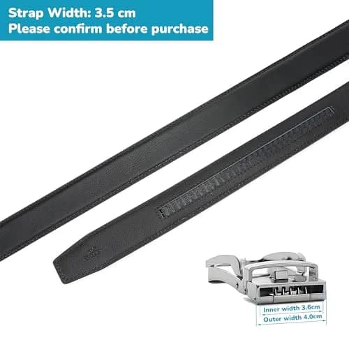 Nelbons Men's 3.5cm Ratchet Belt Strap, Adjustable Waist 130cm (44") | Genuine Leather Replacement Belt for 40mm Buckles thumbnail 3