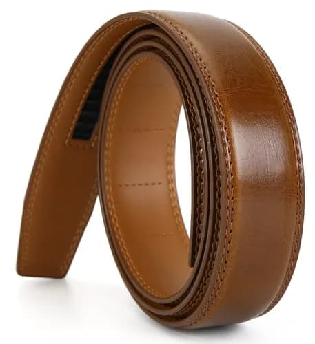 Nelbons Men's Ratchet Belt Strap Only 35mm (1.38") | Brown Genuine Leather, Cut-to-Fit Strap for 40mm Buckles thumbnail 1