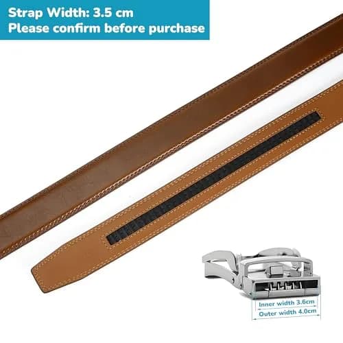 Nelbons Men's Ratchet Belt Strap Only 35mm (1.38") | Brown Genuine Leather, Cut-to-Fit Strap for 40mm Buckles thumbnail 3