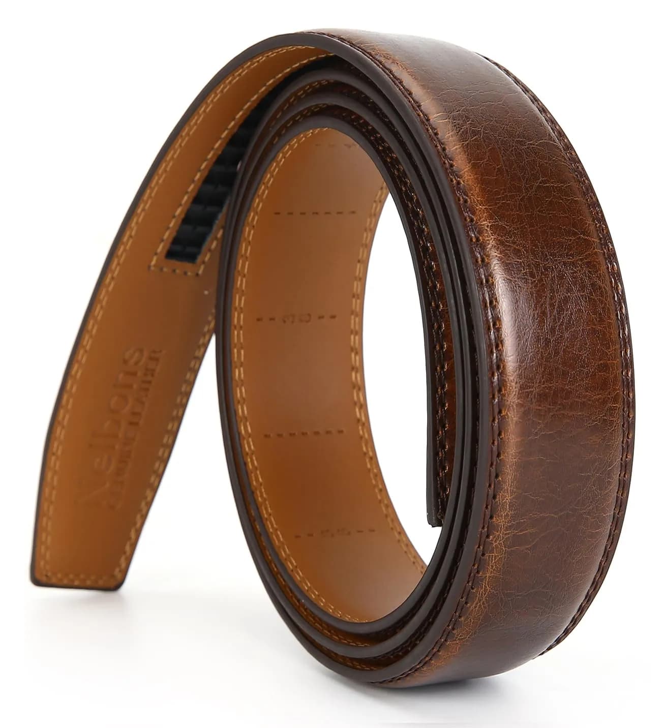 Nelbons 35mm (1.38") Men's Ratchet Belt Strap - Coffee - Adjustable to 44" Waist | Genuine Leather Replacement Strap — C-coffee