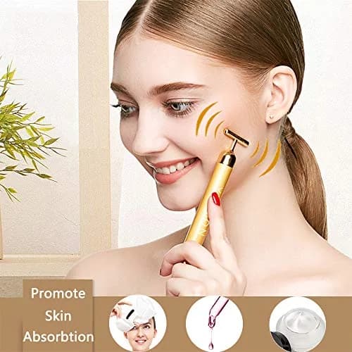Yeamon 2-in-1 Electric Face Massager Roller & T-Shape Wand | Gold thumbnail 4