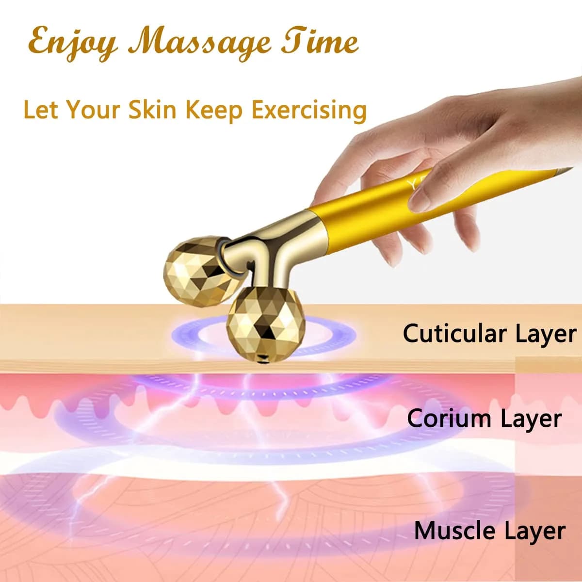 Yeamon 2-in-1 Electric Face Massager Roller & T-Shape Wand | Gold - view 2