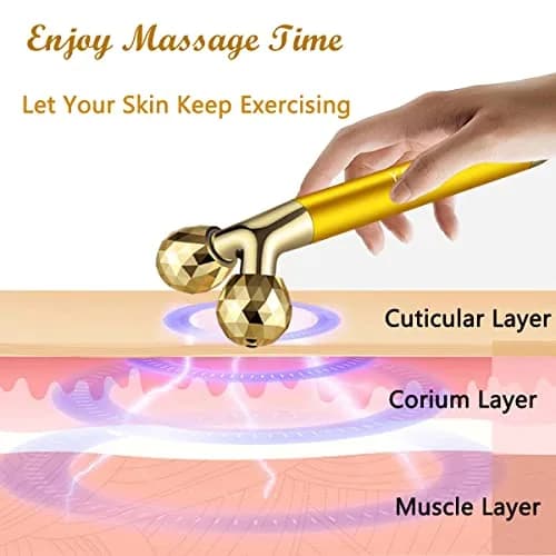 Yeamon 2-in-1 Electric Face Massager Roller & T-Shape Wand | Gold thumbnail 2