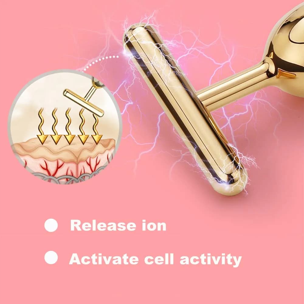 Yeamon 2-in-1 Electric Face Massager Roller & T-Shape Wand | Gold - view 3