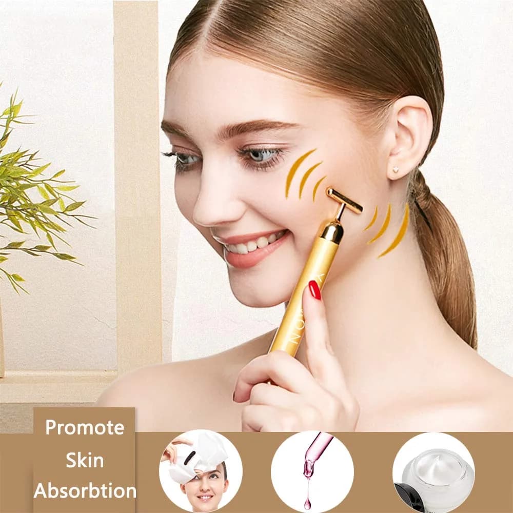 Yeamon 2-in-1 Electric Face Massager Roller & T-Shape Wand | Gold - view 4