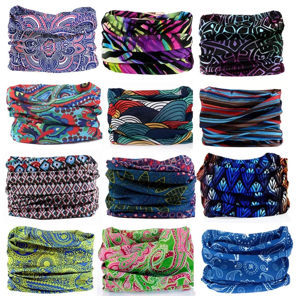 KALILY 12PCS Microfiber Neck Gaiter Headband Bandana 25cm (9.8in) x 48cm (18.9in) | Versatile Headwear for All Seasons