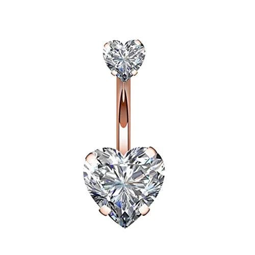 YHMM Belly Button Ring 14G Surgical Steel Double Heart Cubic Zirconia | Rose Gold Tone, Comfortable & Long-lasting (70-120 chars) thumbnail 1
