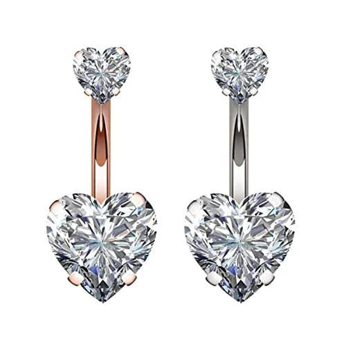 YHMM Belly Button Ring 14G Surgical Steel Double Heart Cubic Zirconia | Rose Gold Tone, Comfortable & Long-lasting (70-120 chars) thumbnail 4