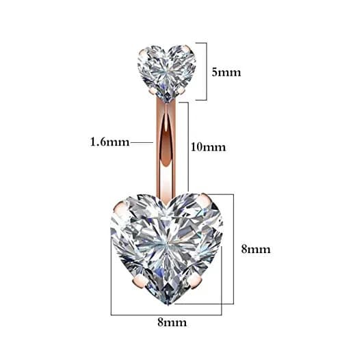 YHMM Belly Button Ring 14G Surgical Steel Double Heart Cubic Zirconia | Rose Gold Tone, Comfortable & Long-lasting (70-120 chars) thumbnail 2
