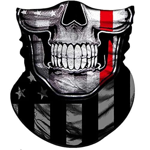 Obacle Skull Face Mask - Flag One Red Line Flag Skull Design, Seamless 3D Tube Bandana for Dust, Wind & UV Protection - main product image