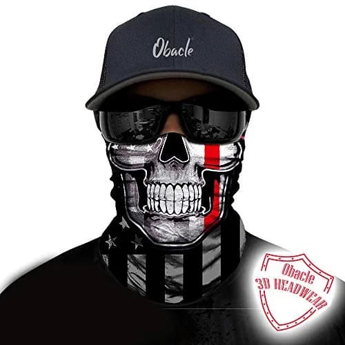 Obacle Skull Face Mask - Flag One Red Line Flag Skull Design, Seamless 3D Tube Bandana for Dust, Wind & UV Protection - view 2