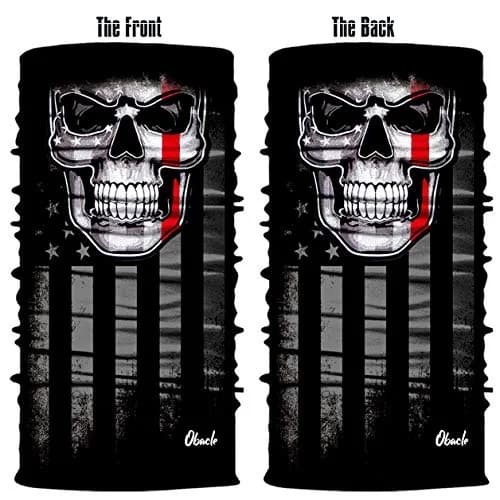 Obacle Skull Face Mask - Flag One Red Line Flag Skull Design, Seamless 3D Tube Bandana for Dust, Wind & UV Protection - view 3