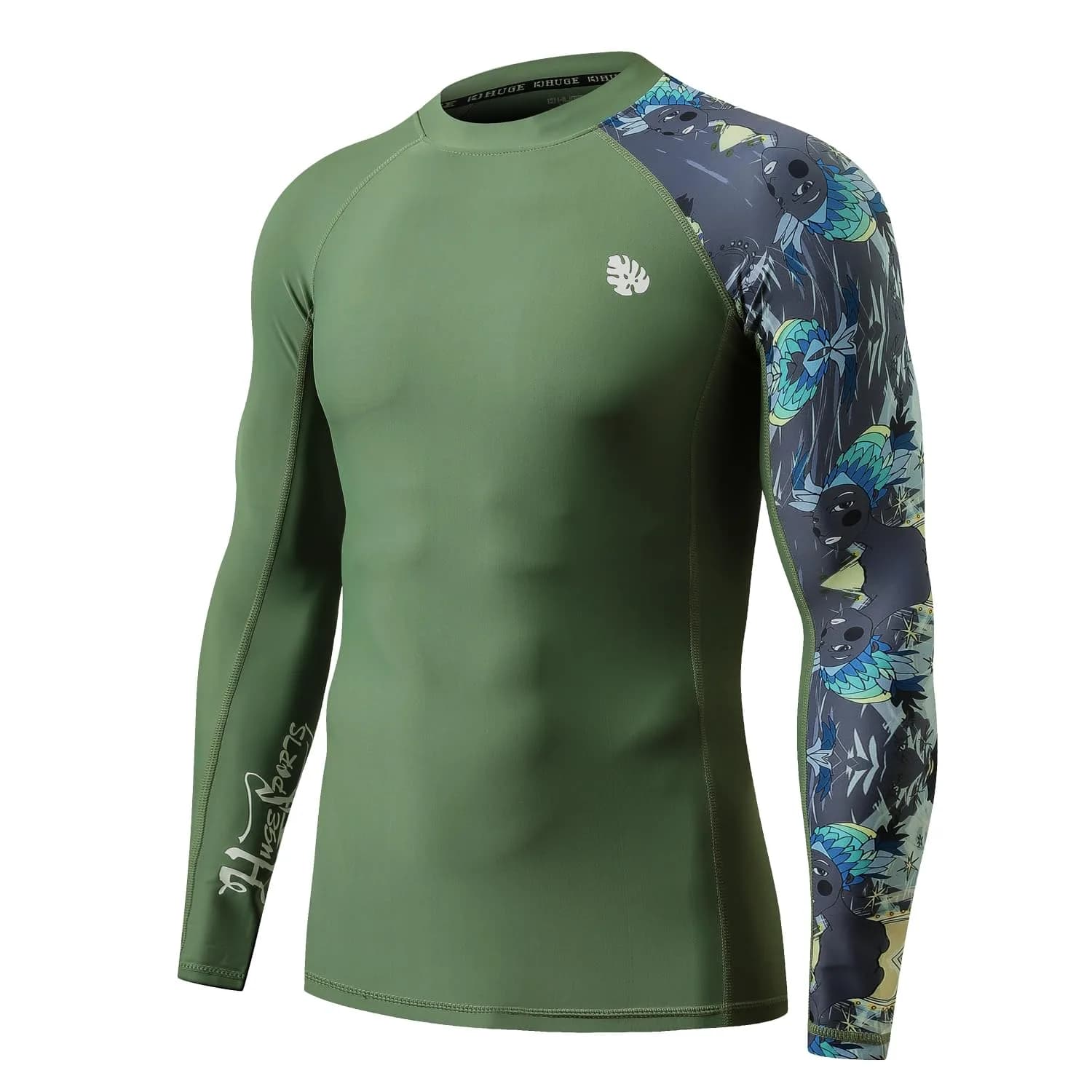 HUGE SPORTS Men's Long Sleeve Rash Guard UPF 50+ Sun Protection Swim Shirt | UV & Moisture Wicking, 80% Polyester 20% Elastane, Medium — Aborigines