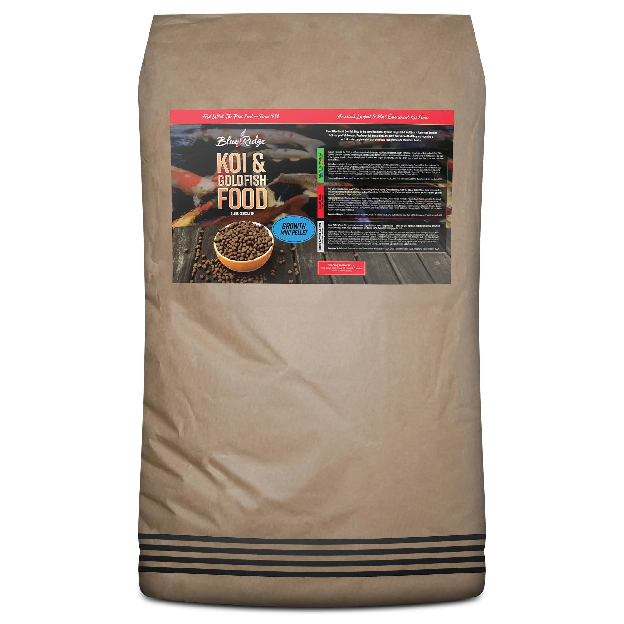 Blue Ridge Koi Fish Food Growth Formula Mini 1/8" Pellets 22.7 kg (50 lb) | 36% Protein for Active Growth - main product image