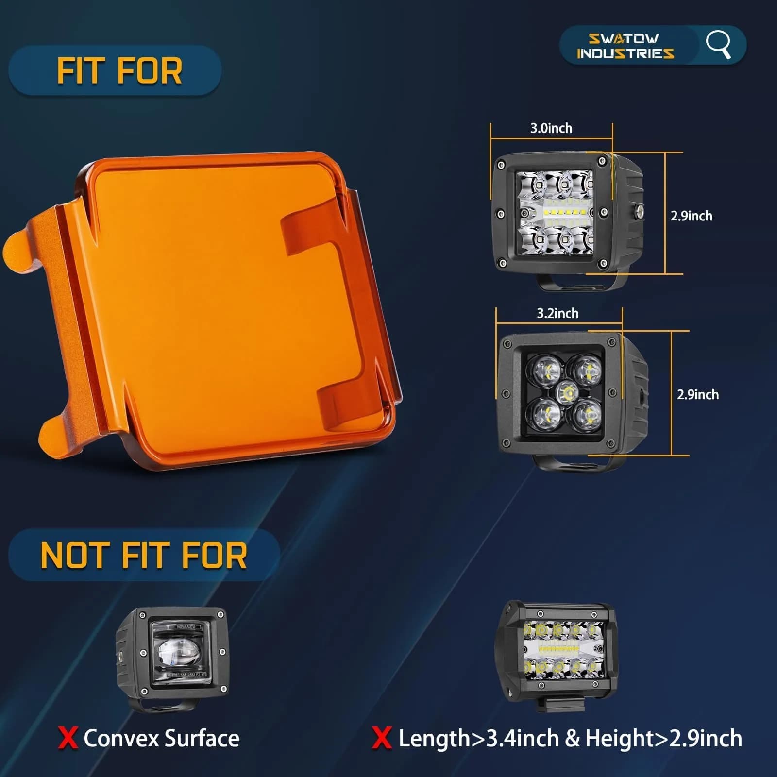 SWATOW INDUSTRIES 3 Inch Amber LED Pod Light Covers (2-Pack) | Street Legal Protection - view 3