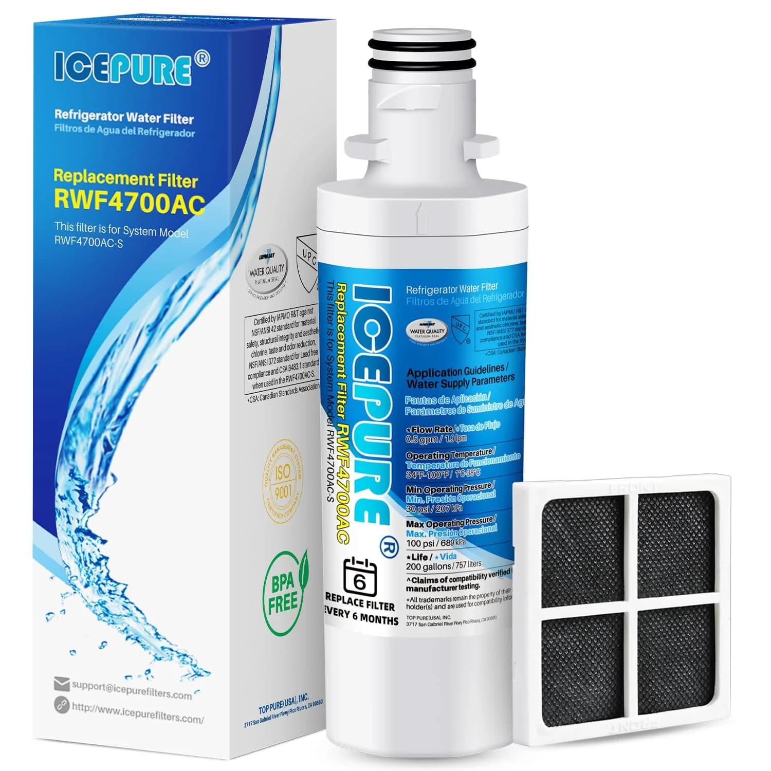 ICEPURE RWF4700AC+AF004 Combo Filter 1-Pack for LG LT1000P Water & LT120F Air | NSF Certified - main product image