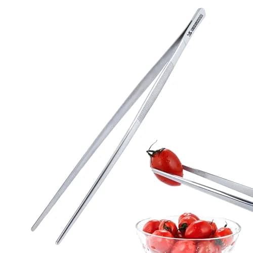 MSY BIGSUNNY Kitchen Food Tweezers in Fine Stainless Steel, 12-inch Long Tweezer with Serrated Tips for Cooking and Serving thumbnail 1