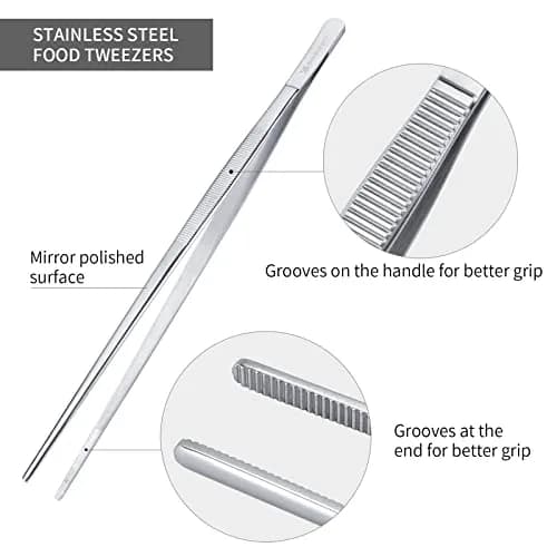 MSY BIGSUNNY Kitchen Food Tweezers in Fine Stainless Steel, 12-inch Long Tweezer with Serrated Tips for Cooking and Serving thumbnail 3
