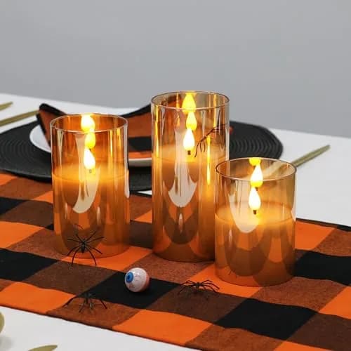 Rhytsing Gold Glass Battery Operated LED Candles with Remote, Warm White Light, Set of 3 (10cm/12.5cm/15cm) thumbnail 6