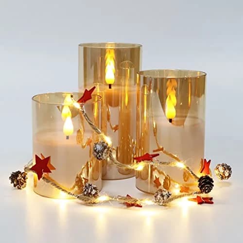 Rhytsing Gold Glass Battery Operated LED Candles with Remote, Warm White Light, Set of 3 (10cm/12.5cm/15cm) thumbnail 8
