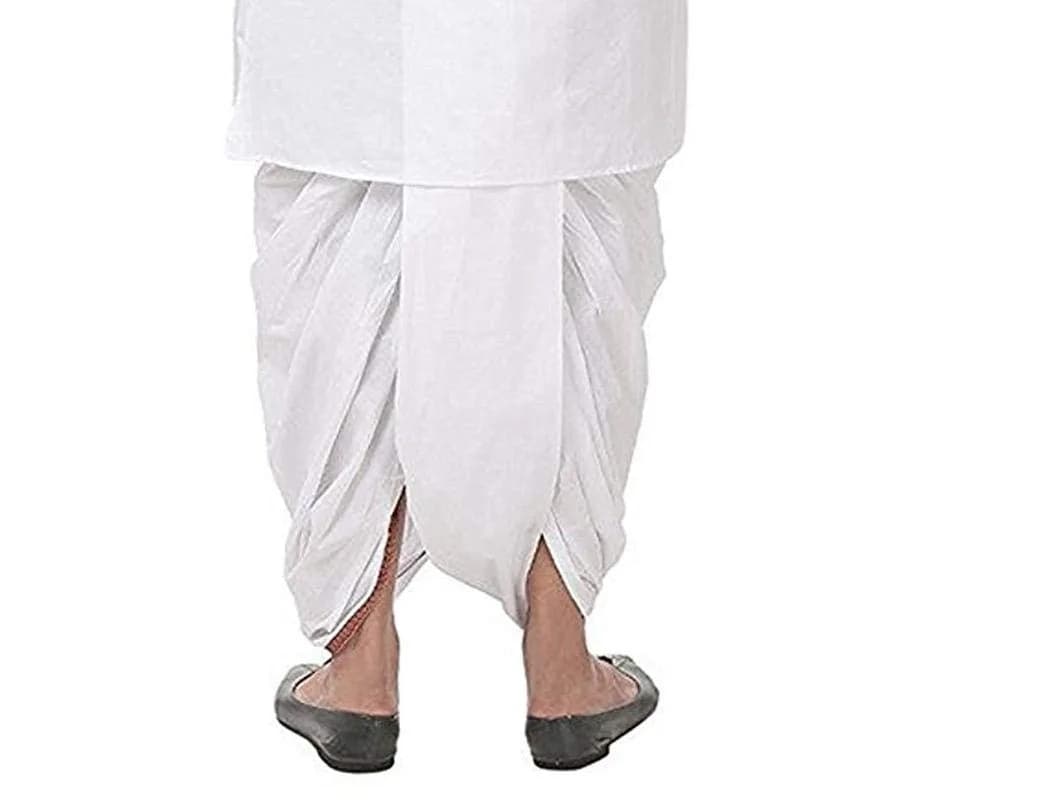 Royal Kurta Men's Cotton Solid Dhoti Pants White Free Size | Traditional Indian Loungewear — White